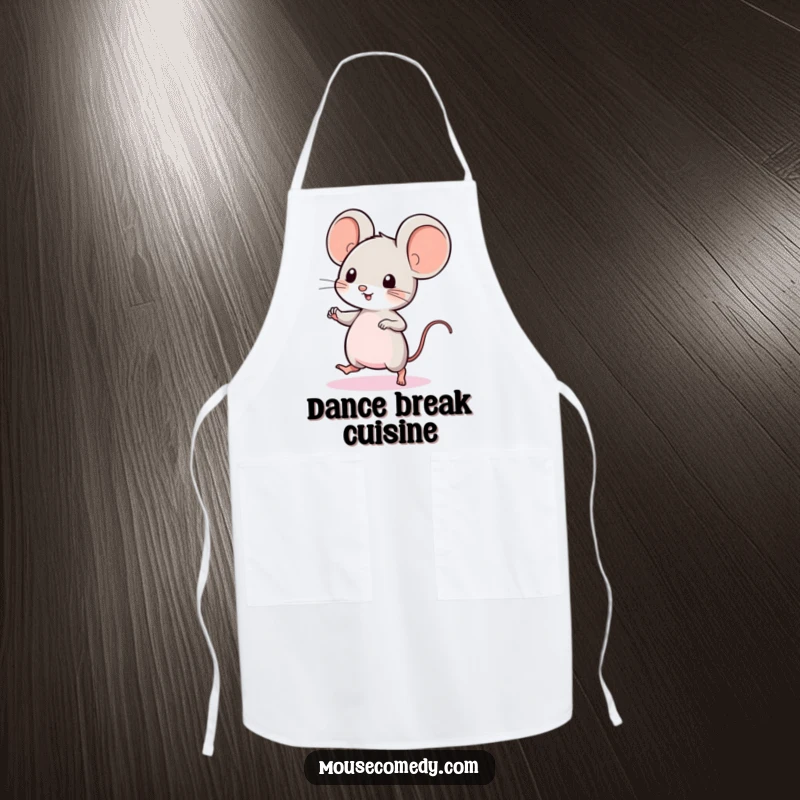 Funny Kawaii Mouse Apron: a cute mouse with big ears, doing a quick dance, perfect for kitchen fun and tiny dancer flair.