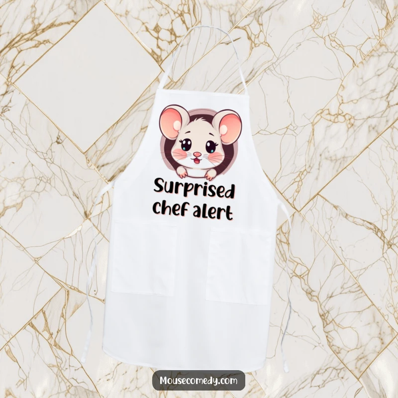Funny Kawaii Surprised Mouse Apron: An apron featuring a mouse with a surprised expression peeking from a tiny hole.