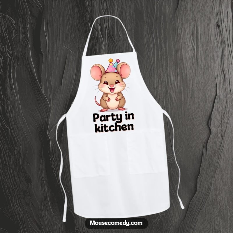 Funny Mouse Cub Apron: This kitchen apron features a mouse cub wearing a party hat and squeaking with pure, celebratory excitement.