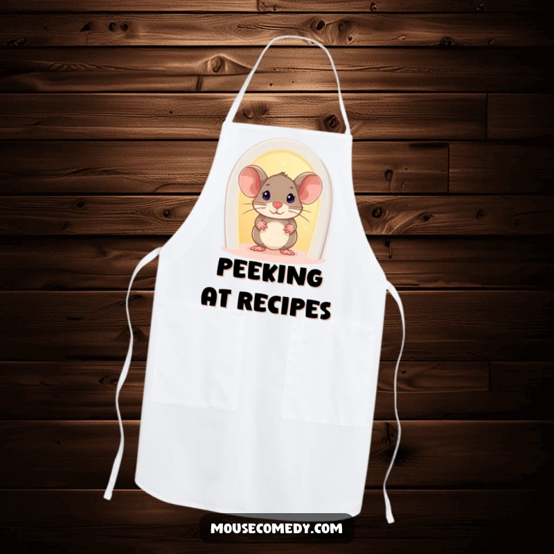 Funny Mouse Apron: A curious mouse peeks from a tiny, glowing doorway, perfect for adding a touch of magic.