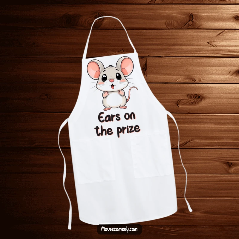 Funny surprised mouse apron, ears up in shock, kitchen wear, cooking accessory, humorous gift for chefs.