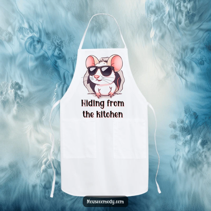 Funny kawaii mouse apron, showing a cute mouse in sunglasses peeking from a small hole, adding a touch of playful coolness.