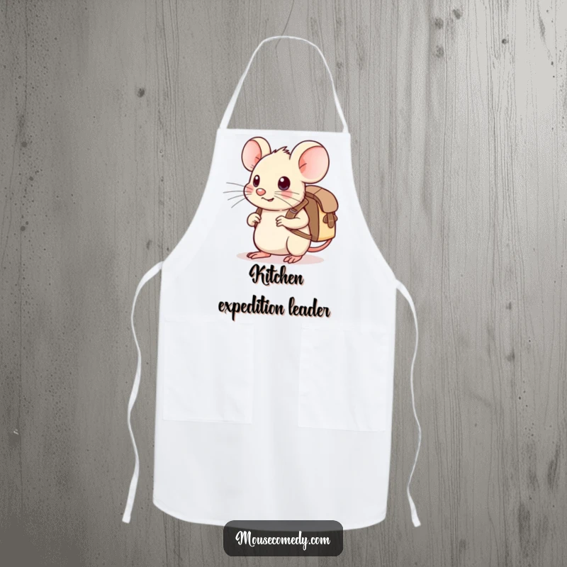 Funny Kawaii Mouse Apron: A cute mouse chef with a tiny backpack, ready to embark on a culinary adventure.