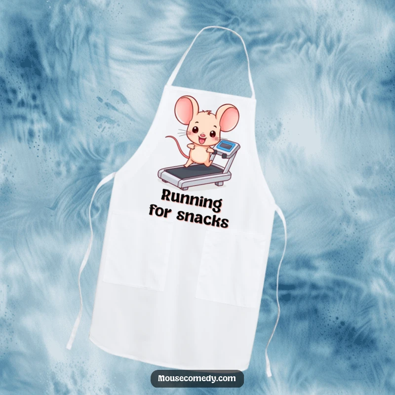 Funny kawaii mouse with large ears, running on a treadmill, ready to cook. A functional and funny gift for chefs.