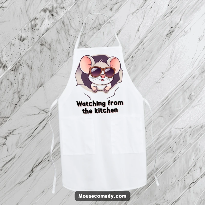 Funny kawaii mouse in sunglasses, peeking from a hole, ready to cook. Functional and funny gift.