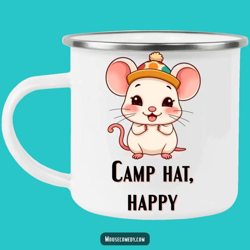 Funny Kawaii Mouse Camping Mug: Silly Hat, Rugged Humorous Gift