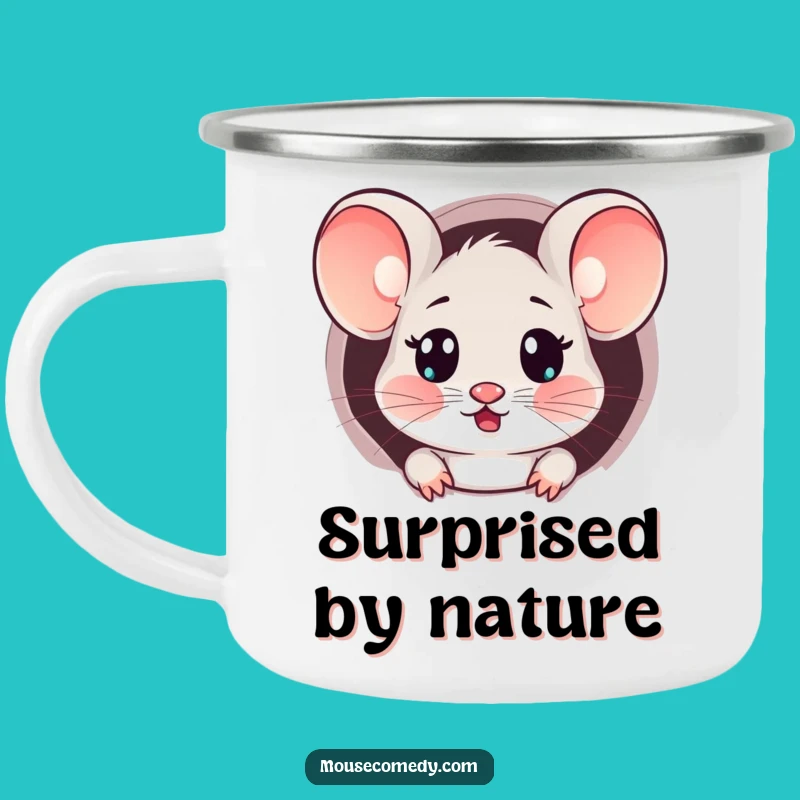 Funny Kawaii Surprised Mouse Camping Mug: Peeking Out, Outdoor Surprise