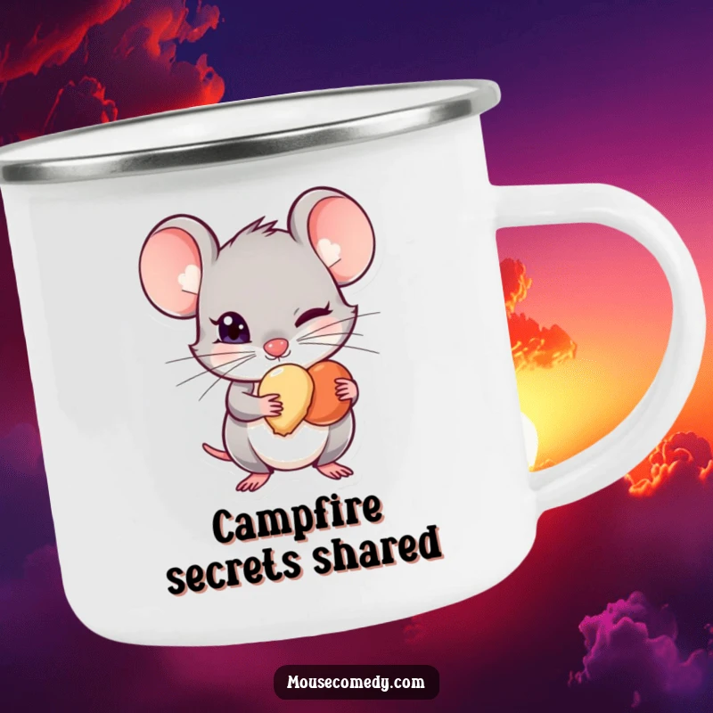 Funny Mischievous Mouse Camping Mug - A sly mouse hiding a tiny treat, ready for adventures, adding a humorous and secretive element to your camping trips.