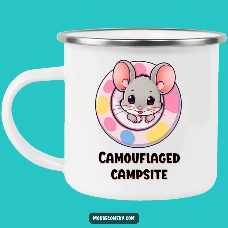Funny Mouse Camping Mug: Button Peek - Outdoor Adventure Gift!