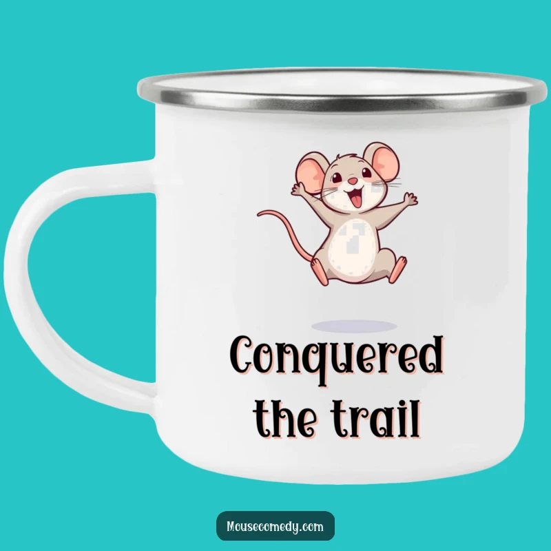 Funny Triumphant Mouse Camping Mug: Celebrate Victories Outdoors