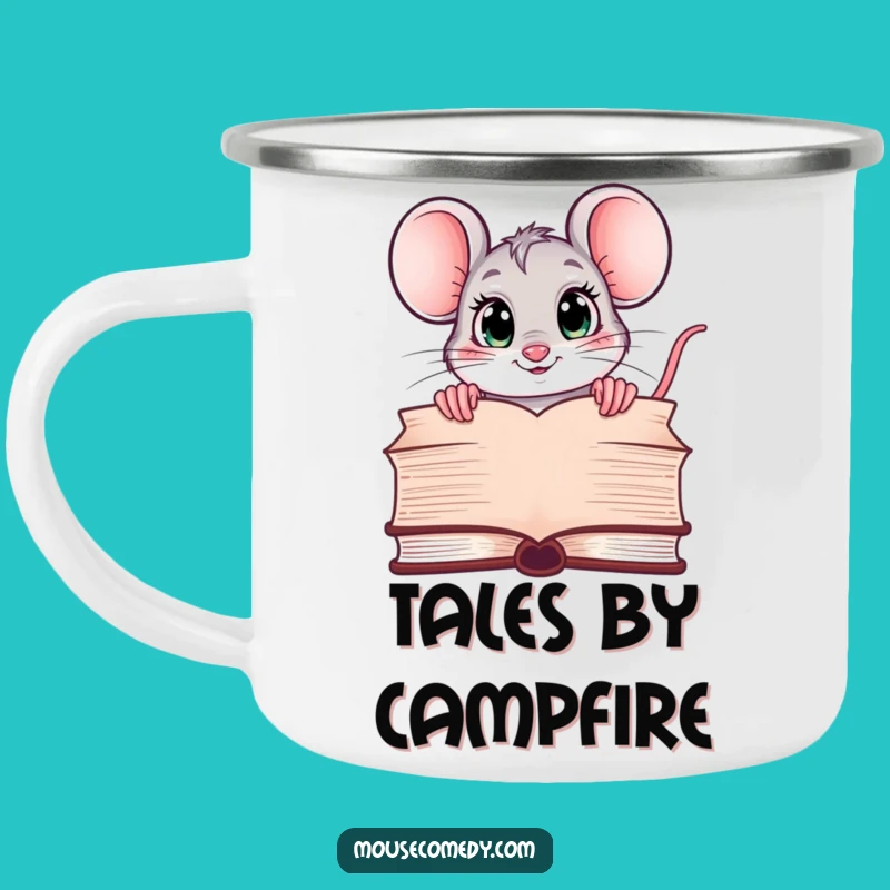Funny Kawaii Mouse Camping Mug: Curious Reader - Outdoor Book Gift!