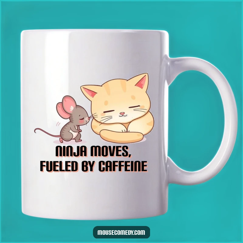 Funny Curious Mouse Tiptoeing Past Sleeping Cat Mug: A Hilarious Gift Idea