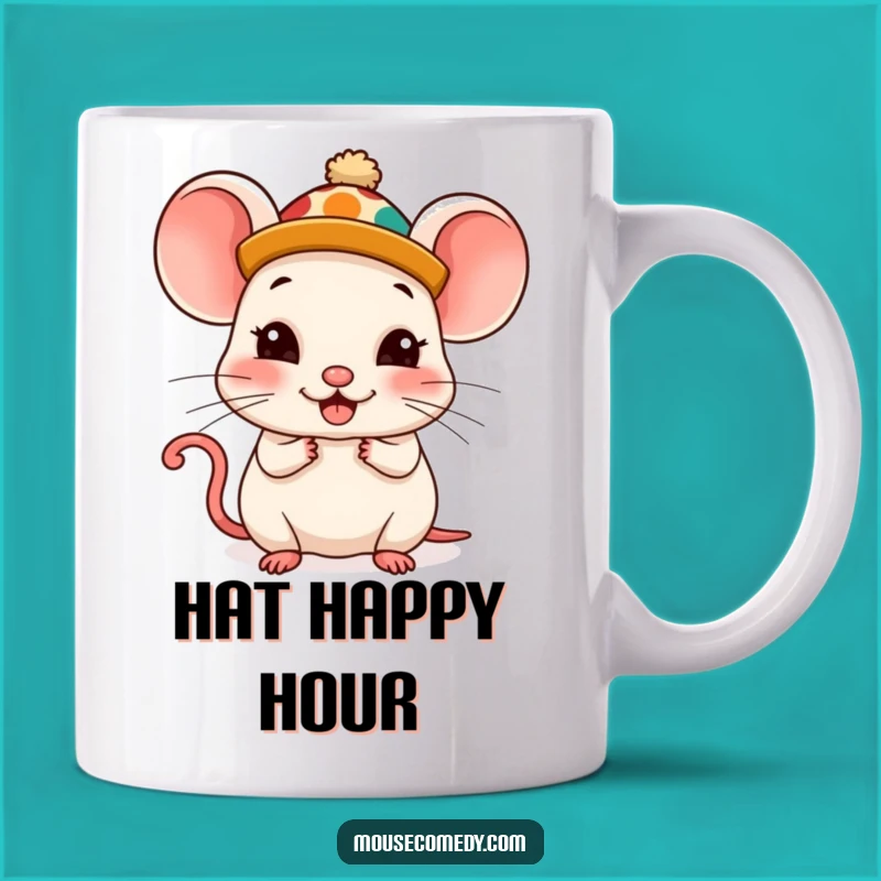 Funny Kawaii Mouse Mug: Silly Hat, Comically Pleased Humorous Gift