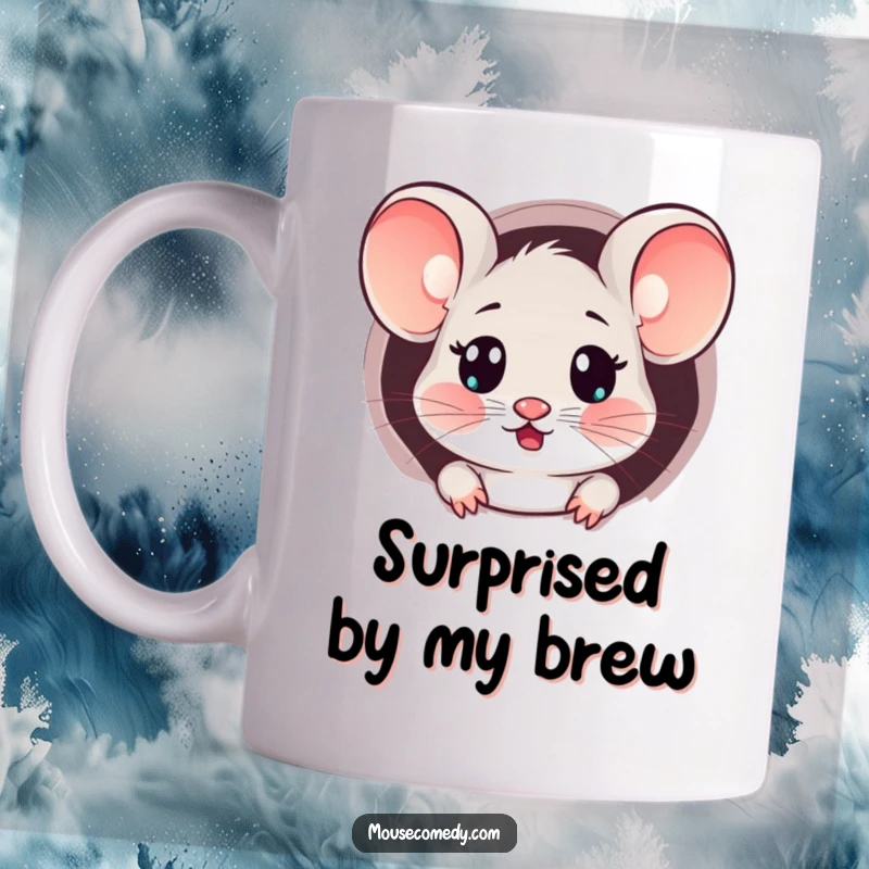Funny Kawaii Surprised Mouse Mug: A mouse with a surprised expression peeking from a tiny hole, caught in a moment.