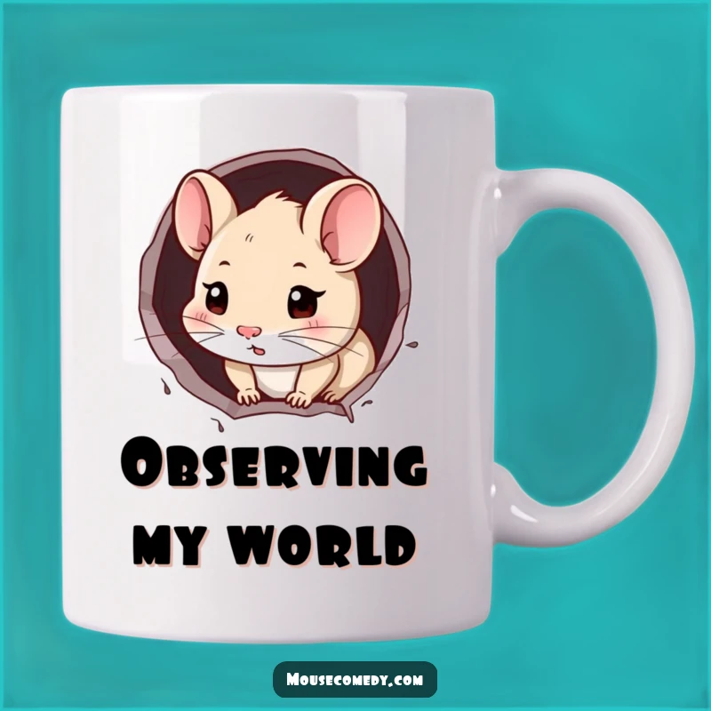 Funny Mouse Peek Mug: Curious Rodent Wall Hole Surprise Gift