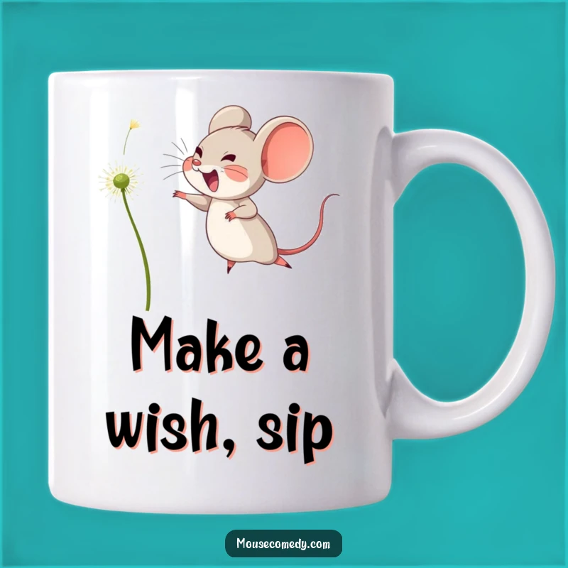 Funny Joyful Mouse Mug - Leaping for Dandelion Seed Gift
