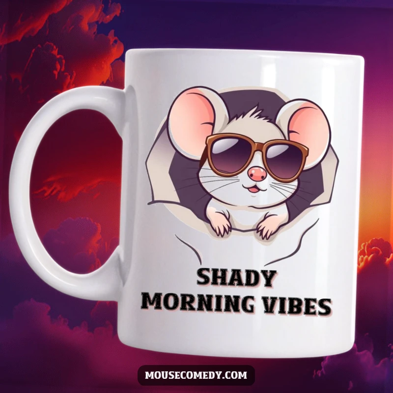 Funny kawaii mouse wearing cool sunglasses, peeking mischievously from a small hole. Great funny gift.
