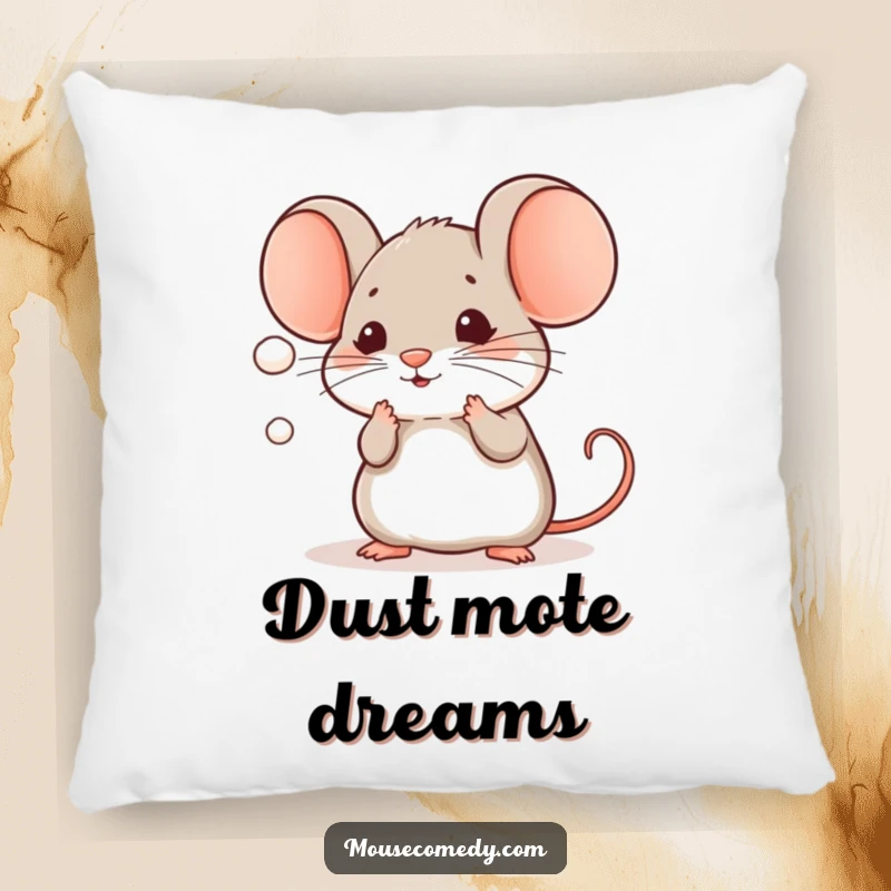 Funny Kawaii Mouse Pillow: A cute mouse with playful paws, batting at a small, floating dust mote.