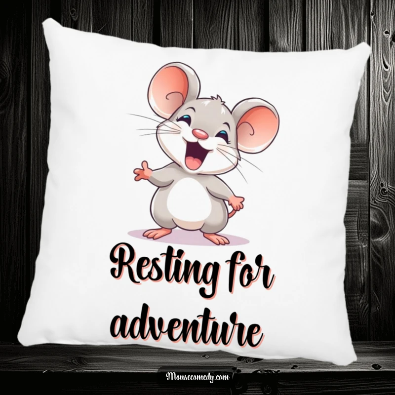 Funny pillow designed with a happy, excited mouse ready for adventure, perfect for adding comfort and humor.