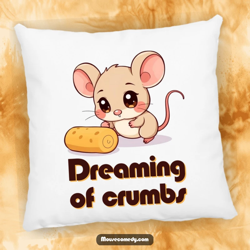 Funny Mouse Pillow: A soft pillow featuring a mouse with huge, wide eyes, hilariously in pursuit of a small rolling crumb.