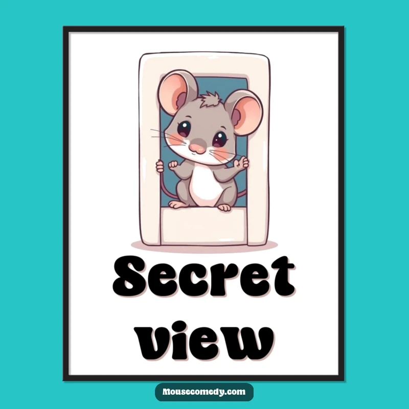 Funny Curious Mouse Digital Art - Instant Peeking Door Decor, Unique Funny Gift