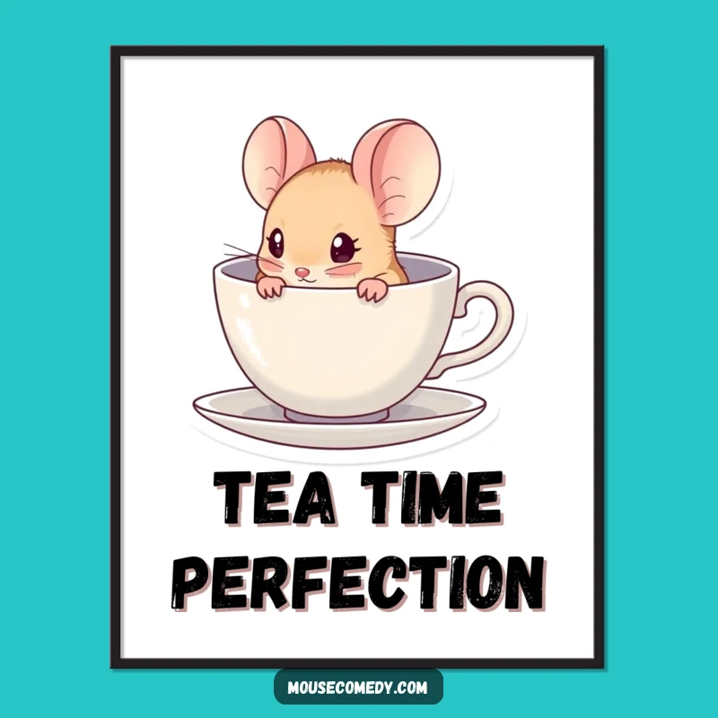 Funny Kawaii Mouse Digital Art - Printable Teacup Hideaway, Hilarious Decor