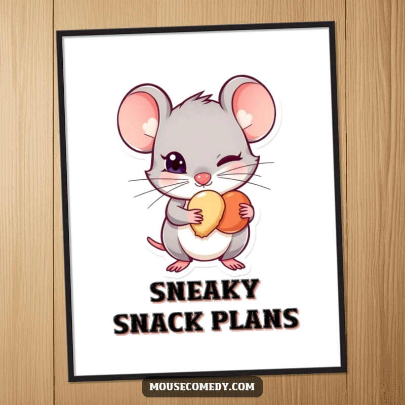 Funny Mischievous Mouse Digital Art Print - A humorous illustration of a sly mouse hiding a tiny treat, ready to adorn any digital display with playful secrecy.