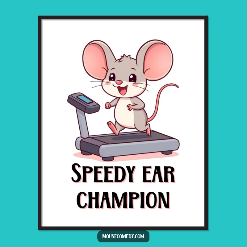 Funny Kawaii Mouse Treadmill Digital Art: Instant Energetic Decor