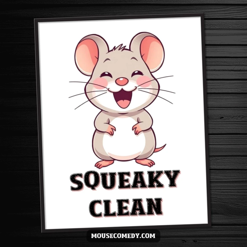 Funny joyful mouse digital art print, showing a small mouse with a happy squeak stretching its whiskers, perfect for instant decor.