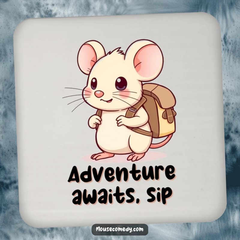 Funny Kawaii Mouse Coaster: A cute mouse with a tiny backpack, looking ready for an adventure, protecting your surfaces.