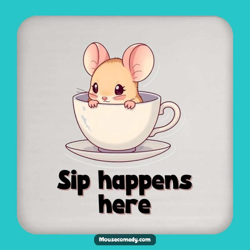 Funny Kawaii Mouse Coaster - Protect Surfaces, Tiny Teacup Surprise