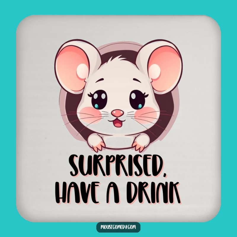 Funny Kawaii Surprised Mouse Coaster: Peeking Out, Protects Surfaces