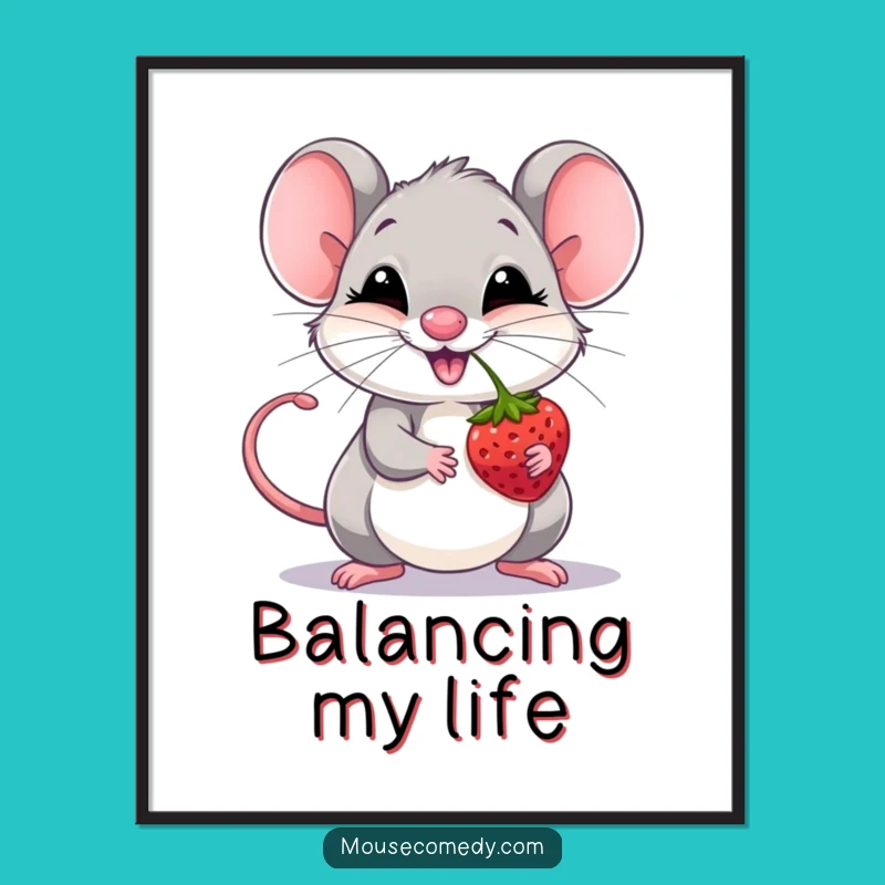 Funny Mouse Berry Balance Poster: Whimsical Wall Art, Ideal Gift