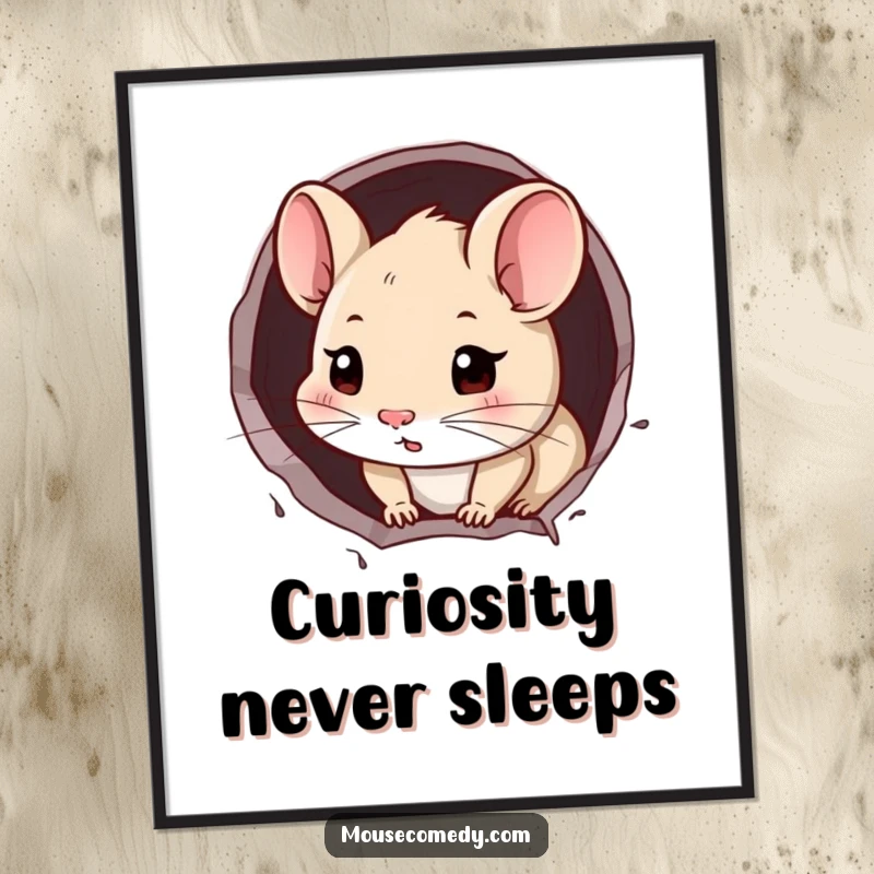Funny Mouse Poster: A curious mouse peeking from a small hole in the wall, adding intriguing charm to art.