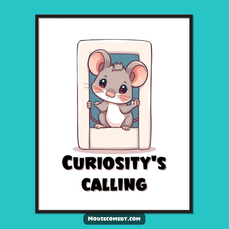Funny Curious Mouse Poster - Adorable Peeking Art Print, Charming Funny Gift