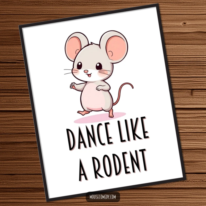 Funny Kawaii Mouse Poster: a cute mouse with big ears, doing a quick dance, creating a cheerful and inviting atmosphere.