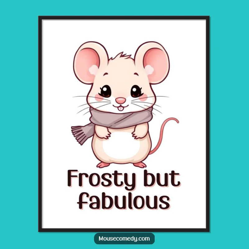 Funny Kawaii Mouse Poster - Chilly Day Cheer, Adorable Winter Art