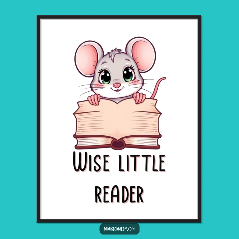 Funny Kawaii Mouse Poster: Curious Reader Art - Adorable Wall Decor Gift!