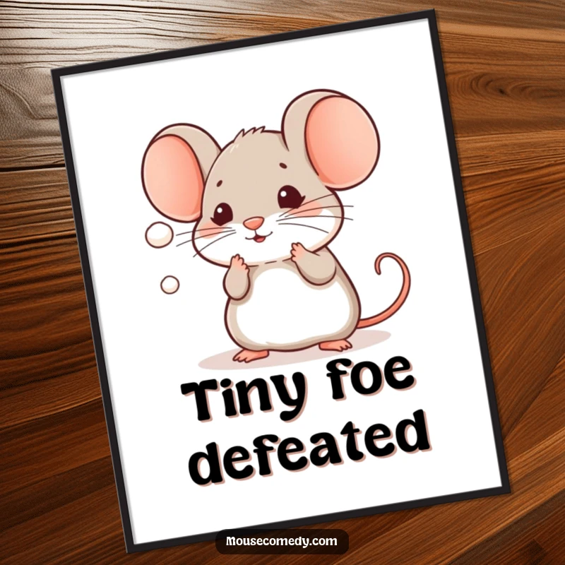 Funny Kawaii Mouse Poster: An adorable mouse in mid-play, batting its paws at a tiny, floating dust mote.