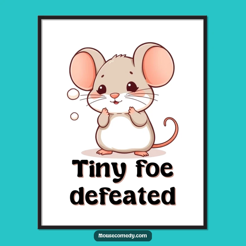 Funny Kawaii Mouse Poster: Dust Mote Play, Whimsical Humorous Art