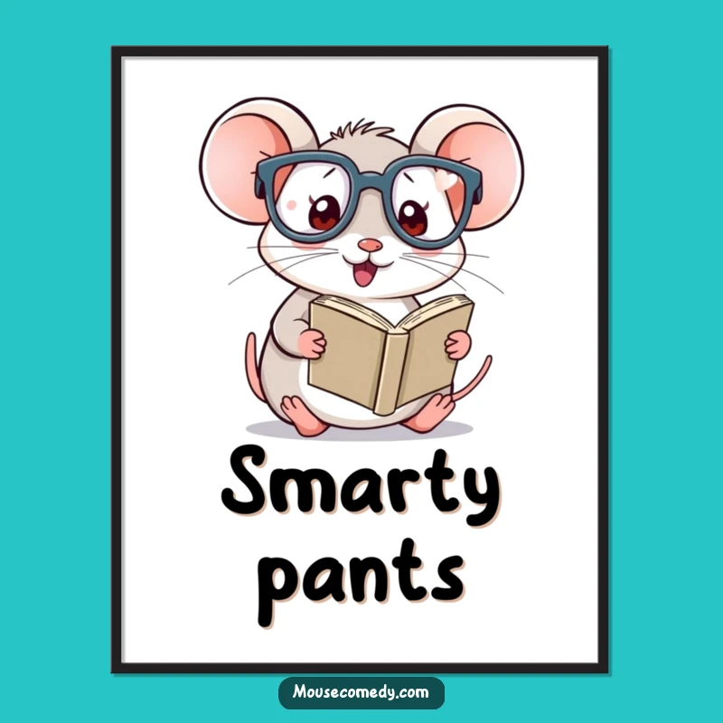 Funny Kawaii Mouse Reading Poster - Adorable Artwork for Book Lovers