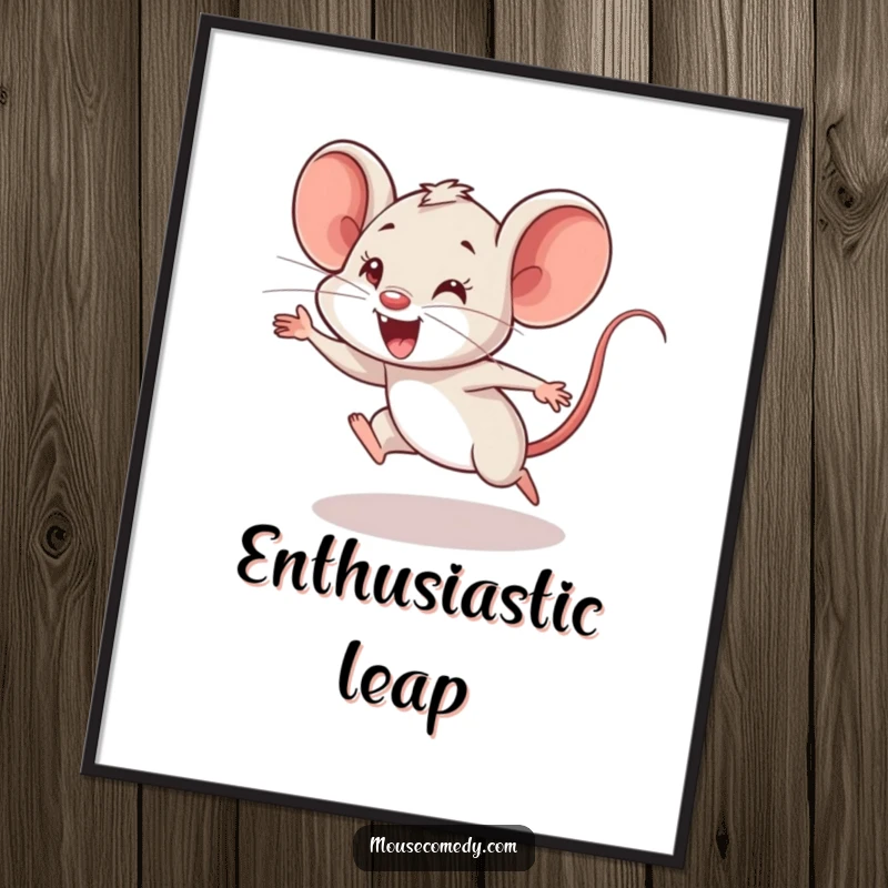 Funny Mouse Cub Poster: This wall art features a mouse cub mid-leap, showcasing a comical and highly enthusiastic clumsy jump.