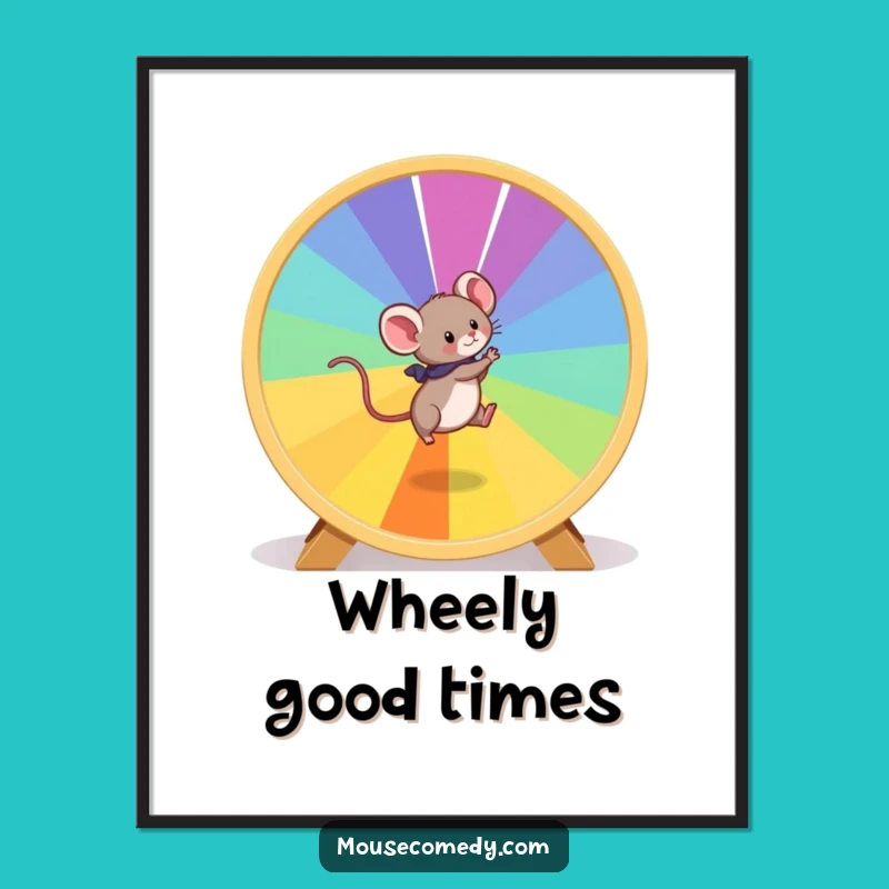 Funny Mouse Hamster Wheel Poster: Vibrant Art for Active Souls, Cute Funny Gift