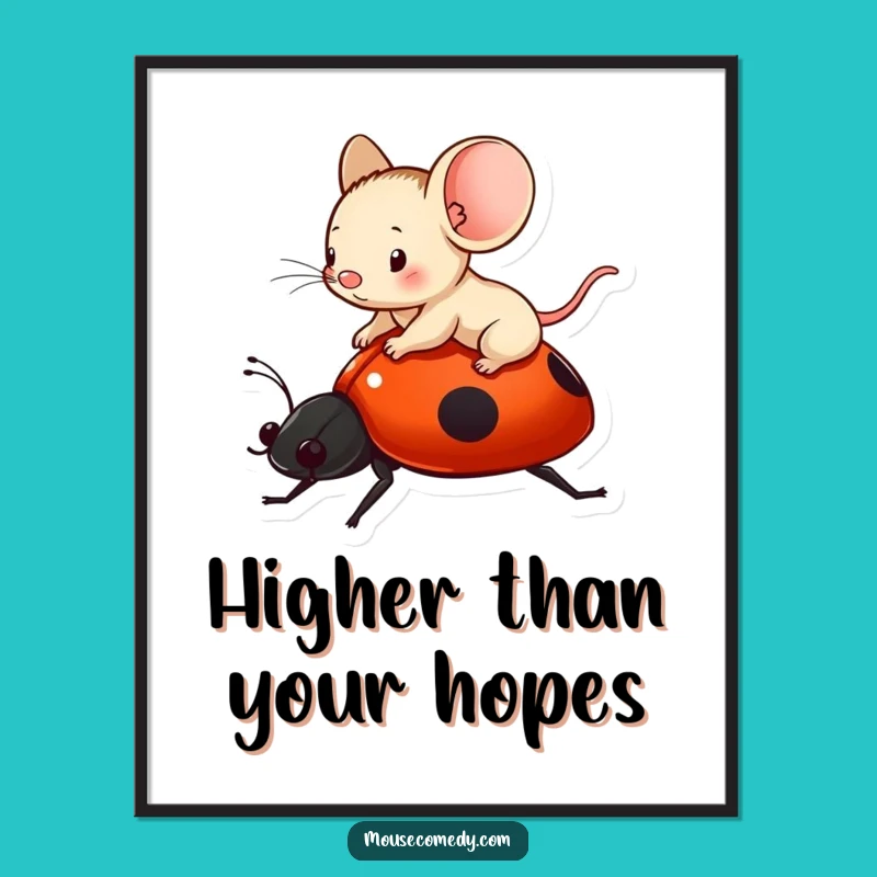 Funny Mouse Ladybug Ride Poster: Enchanting Wall Art, Ideal Gift
