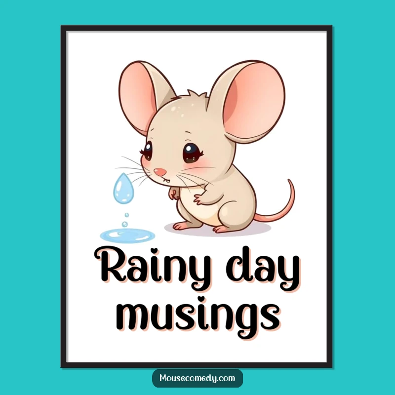 Funny Mouse Raindrop Poster - Large Ears Curious Art Print Gift