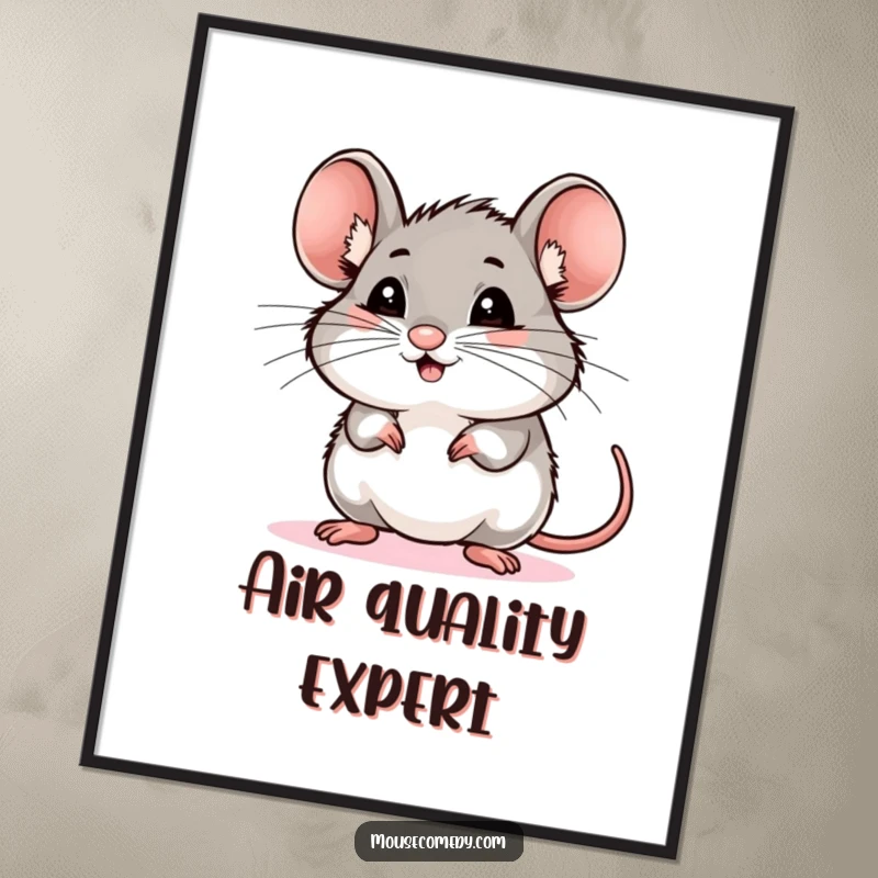 Funny mouse poster illustrating a rodent with excited whiskers sniffing the air, bringing a sense of playful discovery to wall decor.