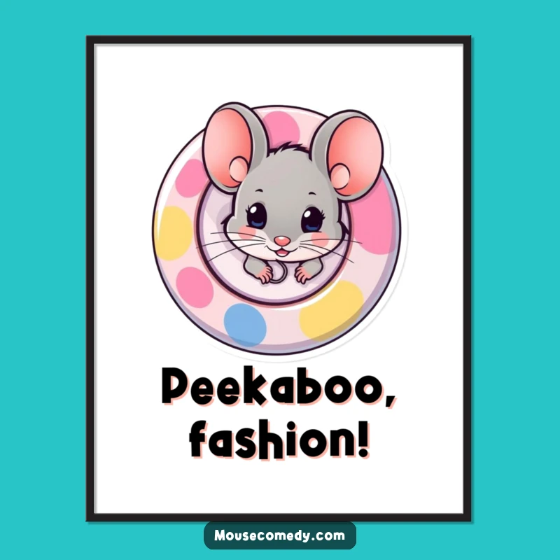 Funny Mouse Poster: Button Peek - Whimsical Wall Art Gift!