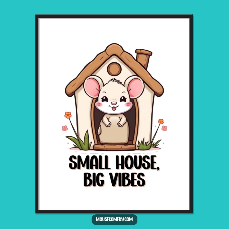 Funny Mouse House Poster - Adorable Peeking Art Print Gift
