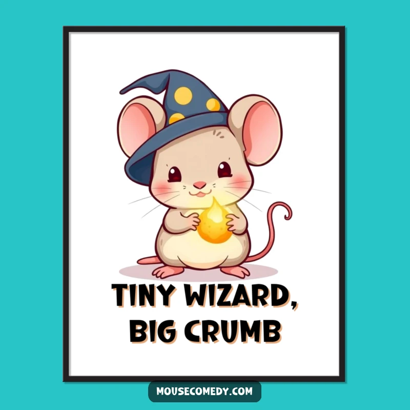 Funny Kawaii Wizard Mouse Poster: Magic Crumb, Whimsical Wall Art