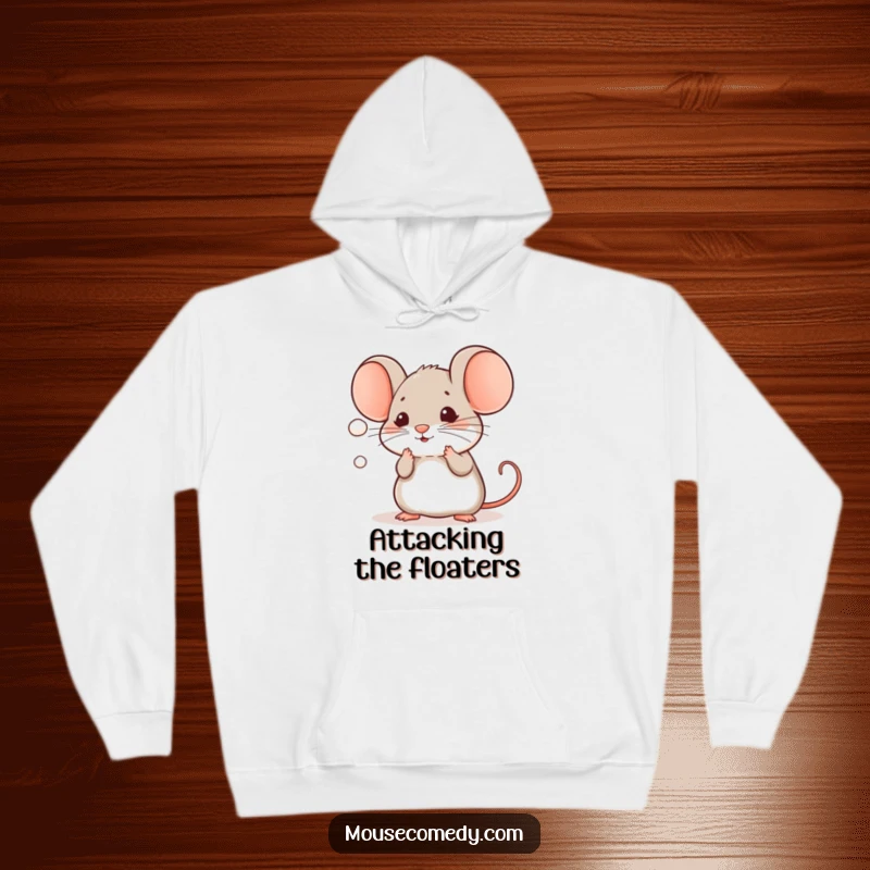 Funny Kawaii Mouse Hoodie: A cute mouse with focused eyes, playfully swatting at a tiny floating dust mote.